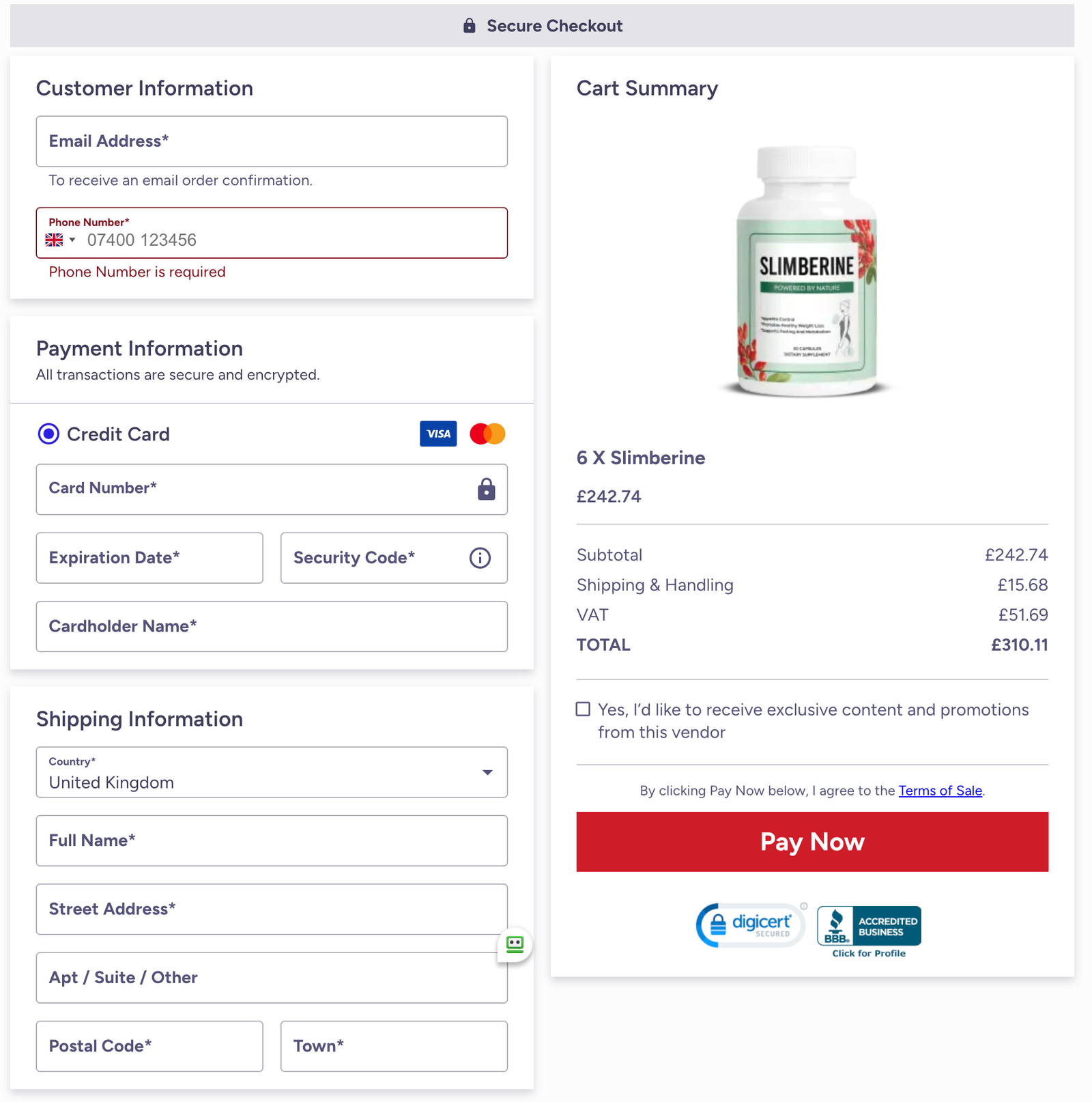 SlimBerine Official Website Secure Order Page